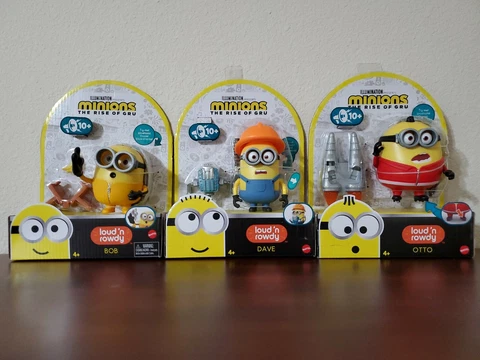 Lot of 3 Mattel Minions The Rise of Gru Loud N Rowdy:Bob Dave Otto Action Figure Cover