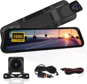 1080P 10" Dual Dash Cam Car Rear Mirror View Backup Dual Camera Night Vision IPS - Picture 1 of 10