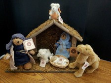 Boyds Nativity Bears Retired Christmas manger with 6 Boyds Bear animals Rare !