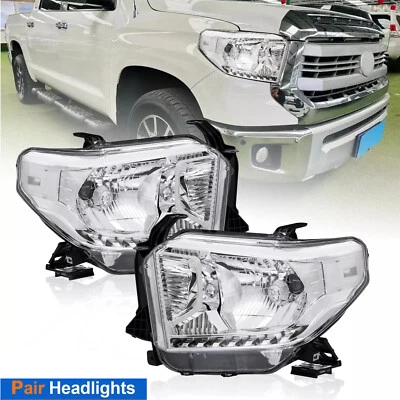 Conjunto de par de faros cromados para Toyota Tundra 14-21 halógenos sin tira LED Foto 1 de 4