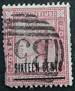 c.1883- Mauritius 16c on 17c rose QV stamp with "B53" grid cancel - Picture 1 of 2