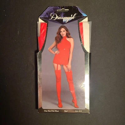 Vestido de liga Dreamgirl rojo transparente ribete de encaje - liga adjunta y muslo alto a juego Foto 1 de 2