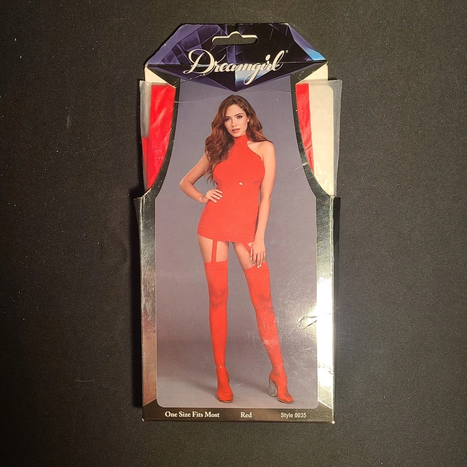 Dreamgirl 0035 Sheer Garter Dress Lace Trim and Attached Stocking Red