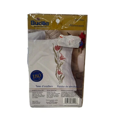 2005 Bucilla Special Edition 65509 Tulips Cross Stitch 2 Pillow Cases Kit - Image 1 of 4