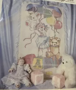 Vtg Rare Something Special Bunny Cat and Bear Cross St.'91 Baby Afghan kit#50651 - Picture 1 of 3