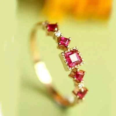 2.10Ct Princess Cut Lab Created Ruby Women's Wedding Ring 14k Yellow Gold Plated - Image 1 of 4