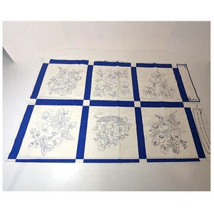 Redwork Bluework Revival, RJR Fabrics, 2009 Cotton Garden Art Fabric Quilt Panel - Picture 1 of 15