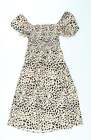 SheIn Womens Beige Animal Print Polyester Fit &amp; Flare Size S Square Neck Pullove