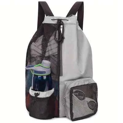 Swim Bag Mesh Drawstring Beach Backpack Wet Pocket for Swimming Gym Workout Gear - Image 1 of 4