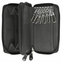 Genuine Leather Men's Key Holder Double Zip around 6 Key Chain Genuine Leather Men's Key Holder Double Zip around 6 Key Chain