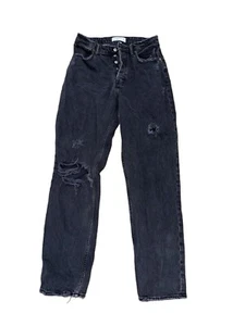 Abercrombie & Fitch Size 27/4R Curve Love High Rise Dad Jeans Black Distressed - Picture 1 of 10