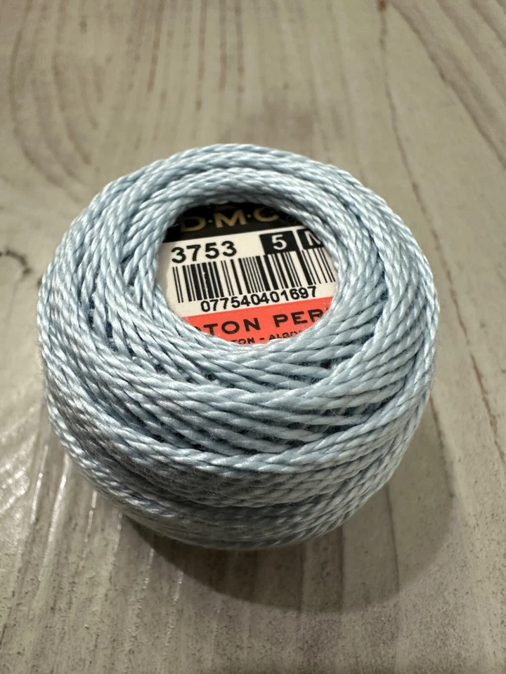 DMC Pearl Cotton Ball Size 5 53yd Ultra Very Light Antique Blue 077540401697