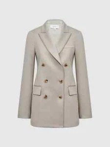 -Nuevo Blazer Reiss Astrid Doble Pecho Mezcla Lana En Talla Neutra UK 12 / US 8 - Imagen 1 de 8