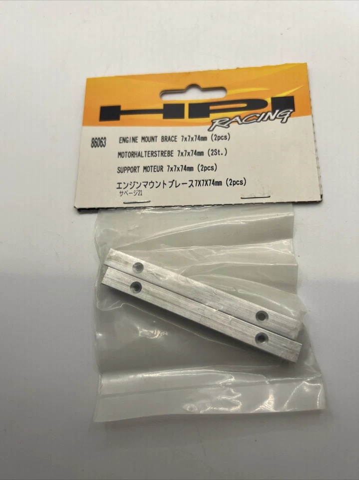 Vintage RC HPI 7 x 7 x 74 mm Engine Mount Braces Aluminum (2) 86063 (H5) - Image 1 of 1