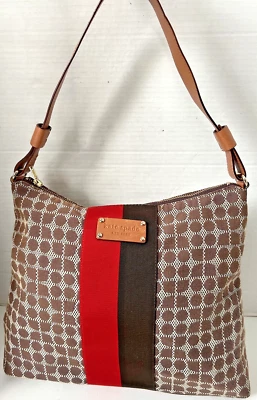 Vintage Kate Spade New York Noel Print Brown Red Bag Shoulder Handbag Satchel - Image 1 of 4