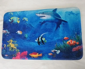 Sea Life Bath Mat Blue Soft Foam Indoor Bedroom Floor Rug Vibrant 31.5" X 20 - Picture 1 of 10