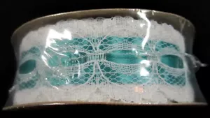 Ribbon #40 New Vintage Home Sweet Home Teal Lace Craft 2 yds Width 1-3/8" - Picture 1 of 2