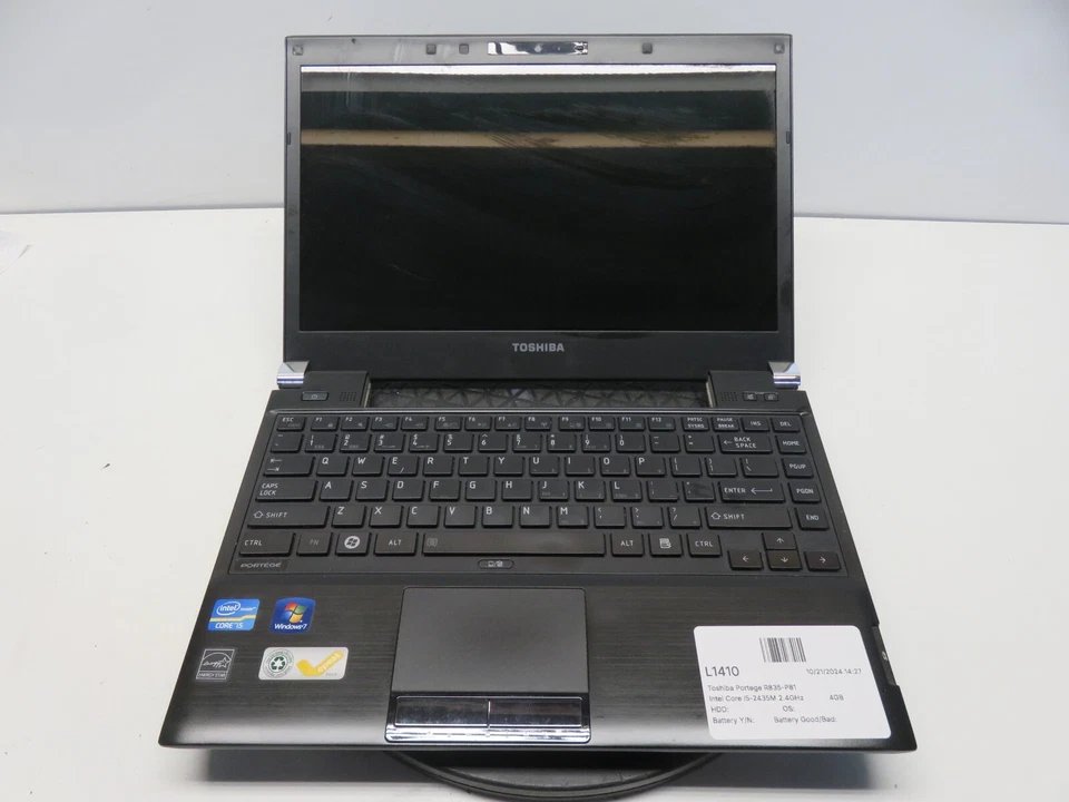 Portátil Toshiba Portege R835-P81 Intel Core i5-2435M 4 GB de RAM sin disco duro ni batería Foto 1 de 4