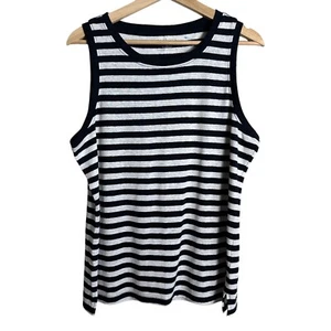 Talbots Womens Linen Blend Tank Top Size L Black White Stripes - Picture 1 of 7