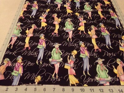 1/2 YD X 44"  VINTAGE JOY HALL NEW YORK MODELS ON BLACK SEE LISTING COTTON #9360 - Image 1 of 4