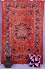 Indian Elephant Mandala Orange Tapestry Wall Hanging Psychedelic Large Decor