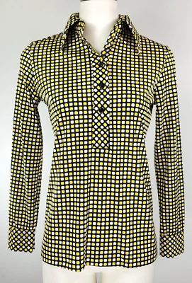 Blusa Vintage Alex Colman - Tamanho 10 - Estampa Preta, Amarela e Branca - Imagem 1 de 4