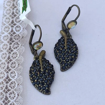 Pendientes Michal Negrin Hoja Negra Cóctel Con Cristal Swarovski AB Regalo Nuevos con Etiquetas Foto 1 de 4