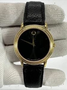 Movado Museum Swiss Men’s Watch Leather Band 87-E4-9890 New Battery Blk Dial - Picture 1 of 16