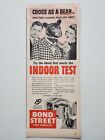 Bond Street Pipe Tobacco Man w/Bear Head, Pipe Indoor Test 1943 Vintage Print Ad