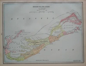 Original 1902 Parish Map BERMUDA Hamilton Somerset Castle Harbor Gallows Island - Picture 1 of 8
