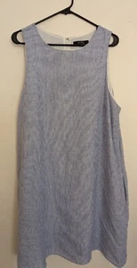 Alex Marie Leinen Nadelstreifen Kleid Ärmellos Etuikleid Blau Weiß Größe 18 Taschen... - Bild 1 von 14