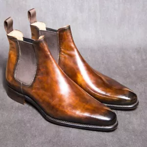 Bespoke Men's Handmade Brown Patina Leather Chelsea Boot, Men's Jodhpur Dress - Picture 1 of 4