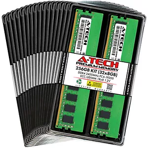 A-Tech 256GB 32x 8GB 1Rx8 PC4-19200E DDR4 2400 MHz ECC UDIMM Server Memory RAM - Picture 1 of 4