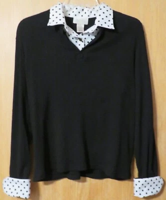 Vtg Studio Works Womens Long Sleeve Collared Black White Polka Dot Sweater PM - Image 1 of 4