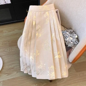Women High Waist Pleated Horse Face Skirt Floral Hanfu Half Dress Summer Skirt - Picture 1 of 10