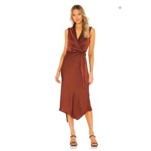 Veronica Beard Briony Wrap Midi Dress in Clay Copper 14 Satin Flattering - Foto 1 di 13
