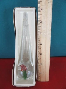 633. Vintage 6" Clear Glass Tear Drop Christmas Tree Ornament with Tree & Fish - Picture 1 of 6