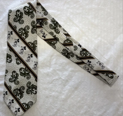 Corbata de Colección Mickey Mouse por 100% Nylon Qiana Oficial Walt Disney Verde/Blanco Foto 1 de 4