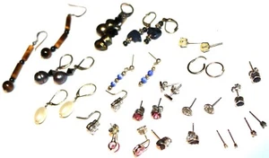Fabulous solid & accented 925 sterling silver pearl gemstone mixed earrings #114 - Picture 1 of 5