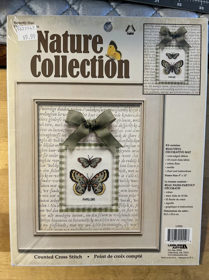 Leisure Arts Nature Collection Butterfly Duo Counted Cross Stitch Kit 8x10 Frame