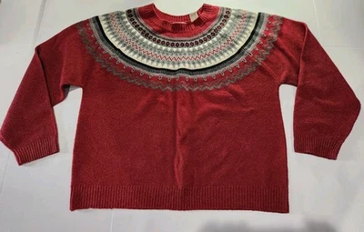 Weatherproof Vintage Sweater Fair Isle Pullover Womens XL Maroon & Gray  - Image 1 of 4