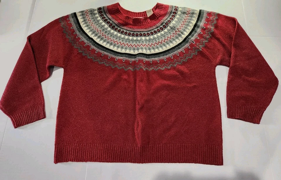 Suéter Vintage Impermeable Fair Isle Pullover Mujer XL Granate y Gris  Foto 1 de 4
