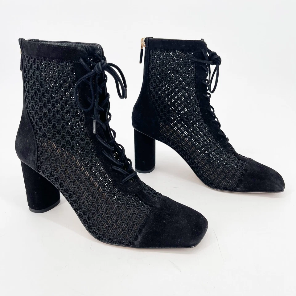 Dior Black Suede Crochet Mesh Naughtily-D Lace Up Heeled Ankle Boot size EU 38 - Image 1 of 4