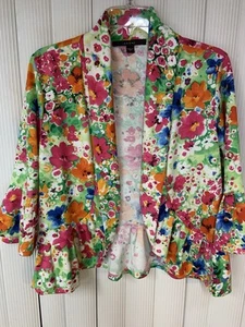 Fever Womens Short Jacket, Floral, Multicolored,size L, Ruffled Front & Sleeves - Picture 1 of 11