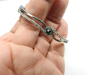 Brazalete Brazalete Vintage Verde Transparente Estrás Tono Plata Metal Bisagras - Imagen 1 de 5