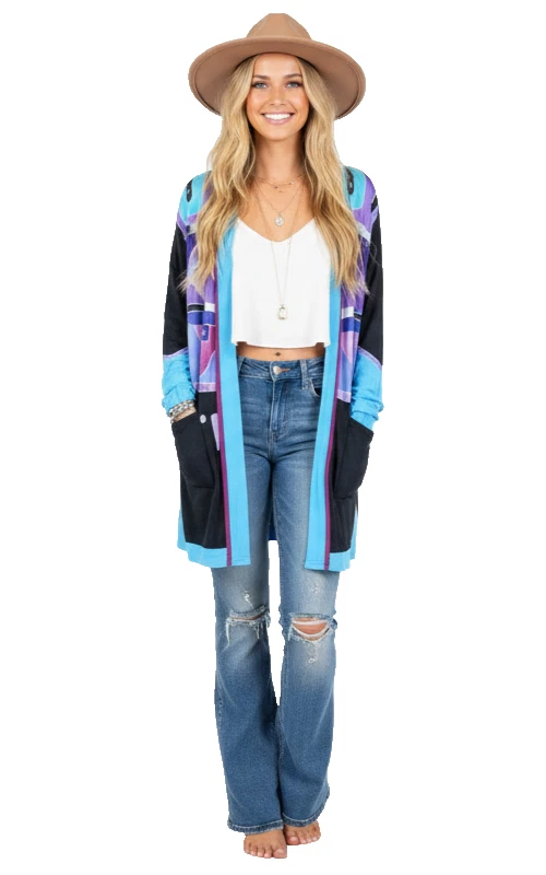 Chaqueta kimono de seda Shekina vintage pintada a mano arte portátil O/S 12-16 Foto 1 de 4