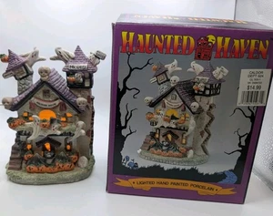 Vintage Haunted Haven Spukhaus Keramik beleuchtet Kordel Licht Halloween 90er FUNKTIONIERT - Bild 1 von 17