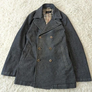 BURBERRY Black Label Denim Pea Coat Nova Check Men's Black Gray Size L USED - Picture 1 of 9