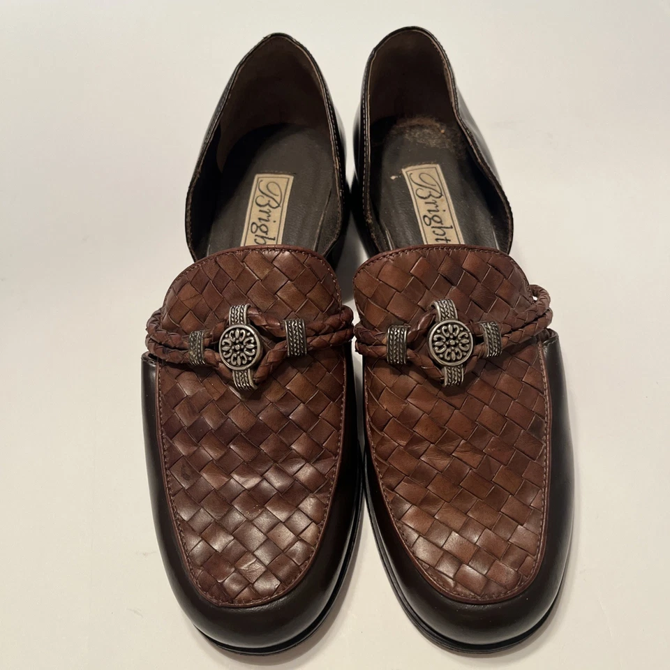 Женские повседневные мокасины Brighton бразильские размер 6 M черные коричневые кожаные плетеные  - Изображение 1 из 4