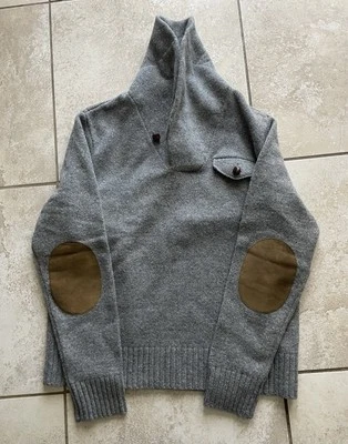 Ralph Lauren Rugby Grande Gris Chal Suéter Cuero Codo RRL Polo De Colección Nuevo sin Etiquetas Foto 1 de 4